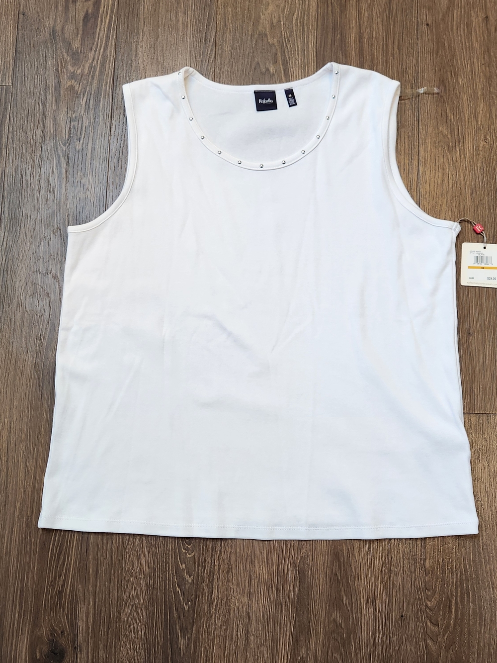 Rafaella White Sleeveless Tank with Rivet Neckline